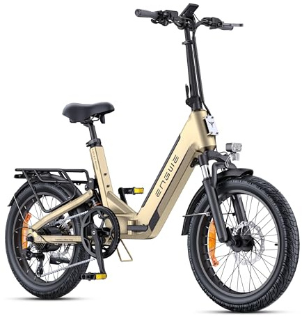 ENGWE L20 3.0 Boost 250W Electric Bike 8A Fast Charging, 20''×3.0 Folding Electric Bicycle 48V/13.5Ah Battery Max Range 135KM for Urban Commuters, Full Suspension (Gold)