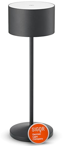 SIGOR Veluna nachtschwarz - LED Akku-Tischlampe dimmbar & kabellos mit FlexMood (2200K/2700K), bis 14h Leuchtdauer, USB-C Ladefunktion, IP44 Outdoor & Indoor, Aluminium, Design-Lampe