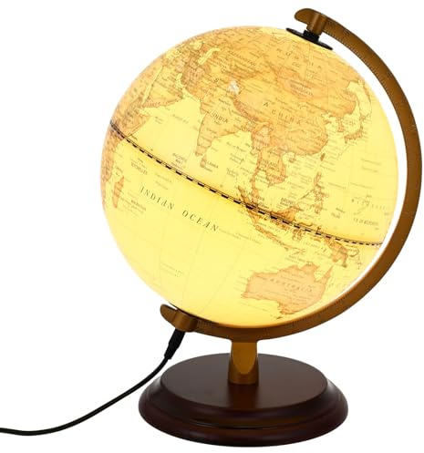 Veemoon Globo Terráqueo Vintage con Luz LED para Enseñanza Escolar y Decoración de Oficina, 20 Cm, Material Duradero, Herramienta Educativa de Geografía y Adorno Retro Hogar