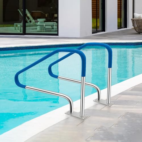 LALFPET 304 Stainless Steel Pool Handrail – Heavy Duty Safety Stair Rail – Non-Slip Grip – 375 lbs Capacity – Quick Mount Base – Bathtub & Pool Accessory – Size: 49.4×34