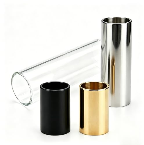 4Pcs Glass Slide and Stainless Steel Slide Guitar Finger Slide 4 Colors | glass & stainless‑steel finger slides in 28mm & 60mm sizes, compatible with electric, acoustic, bass and lap‑steel guitars.