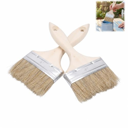 Lot de 2 Spalter Grand Format, Brosse Peinture Large Surface Pinceau Plat Spalter, Pinceau Peinture pour Bois, Vernis, Lasure, Colle, Barbecue, Poils en Porc de Haute Qualité, Largeur 96 mm