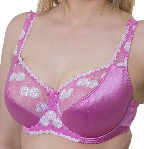 Gemm Ladies Pink & White Large Bosom Plus Size Bra Underwired Firm Control Bra D - J Cup (34 G)