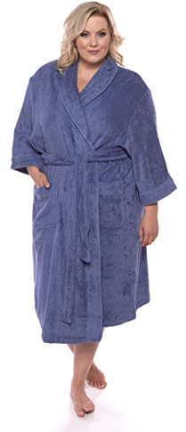 TexereSilk Women's Luxury Terry Cloth Bathrobe - NEW & IMPROVED FABRIC (Kashmir Blue, 2X/3X)