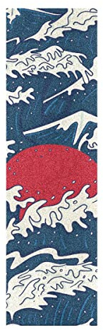 BEUSS Waves Sun Sea Japanese Skateboard Grip Tape Sheet Anti Slip Longboard Griptape Bubble Free 33X 9 for Youth Boys Girls Kids(1Pcs)