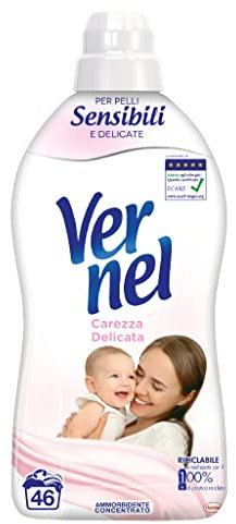 Vernel Carezza Delicata, Ammorbidente Lavatrice Concentrato, Pelli Sensibili e Delicate, Senza Coloranti, confezione singola da 46 lavaggi