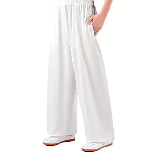 VIRACIN Kung Fu Tai Chi Hose Herren Kampfsport Übungshose Laternenhose Damen Yogahose Weiß - XXL