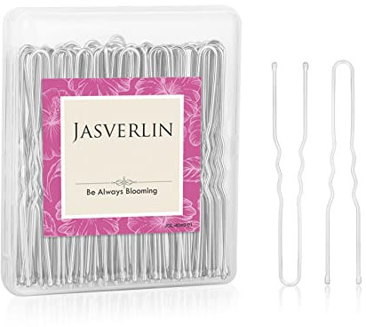 JASVERLIN U-förmige Haarnadeln Silber, Bun Bobby Haarnadel für Frauen Lang Groß Weiß Ballett Tanz Hochzeit Box Container 2,4 Zoll 100 Stück