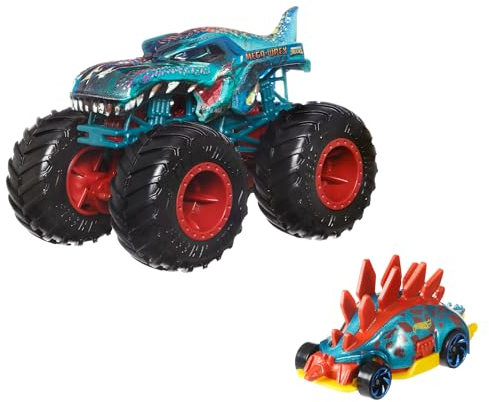 Hot Wheels Monster Trucks Spielzeugfahrzeug Truck Crash Squad Mega Wrex + Motosaurus für Kinder ab 3 Jahren