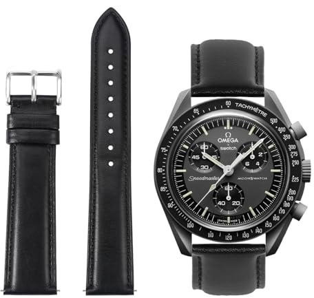 TStrap Leder Moonswatch Swatch Armband – Schwarz kalbsleder Omega Swatch Lederarmband Ersatz – Echtleder Uhrenarmband 20mm Moonwatch fur Herren Damen