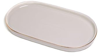 Ceramic Jewelry Dish, Perfume Vanity Tray, 7x4 Decorative Catch All Bowl for Trinket Key Ring, Small Bathroom Counter Tray, Soap Tray for Kitchen Sink (Grey)