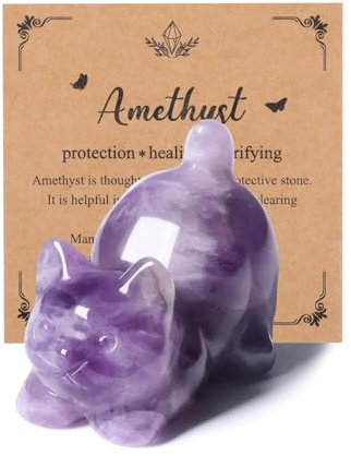 JSDDE Figurine de chat en cristal d'améthyste pour les amoureux des chats, décoration de chat mignonne pour la maison, le bureau, statue de chat cadeau