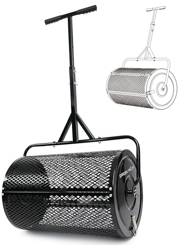 Garden Tailor Compost Spreader Peat Moss Roller: 24 in 76L Lawn Spreader with Installation Support Accessories 3 Heights Adjustable for Garden Top Soil, Manure, Mulch, Top Dressing