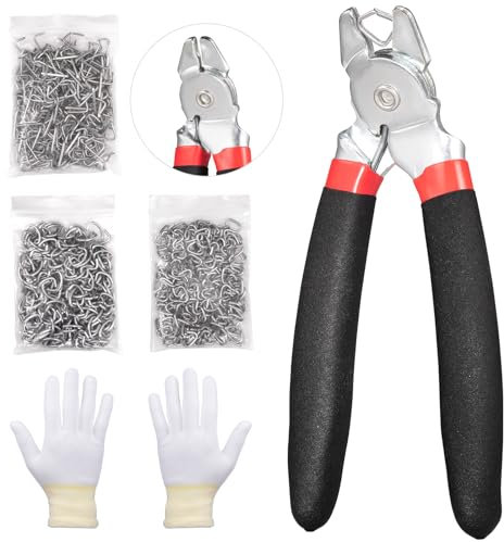 Spurtar Juego de alicates para anillas en ángulo con 360 anillas 3/4‘’ 1/2‘’ 3/8‘’ de acero A3 con resorte para cercas de tapicería, jaulas de animales, bolsas de red, trampas, etc.