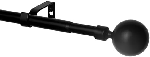 WL.Rocaille Barra de cortina negra con bola, riel de cortina ajustable de 30 a 122 pulgadas, extensible de metal retráctil de 76 cm a 310 cm, para sala de estar, cocina, habitación, dormitorio y baño
