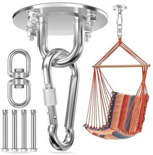 Morzejar Gancho de Techo Resistente, Giratorio 360°, Resistente Gancho para Colgar, de Acero Inoxidable 304, Gancho Giratorio para Hamaca, para Techo, Madera, Porche, Gimnasio, Yoga, Gancho para