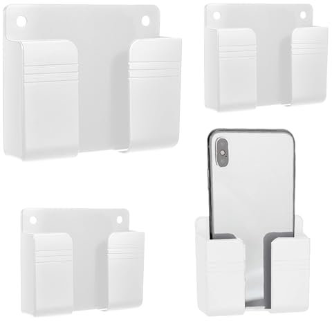 Soporte de Pared 4 en 1 Para Teléfono Móvil, Organizador y Caja de Almacenamiento Para Control Remoto, Cargador de Teléfono Con Mesita de Noche Para Cama de Ducha, Blanco