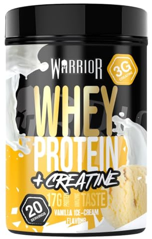 Warrior Whey Protein Powder + Creatine 500g, 20 Servings – High Protein Shake Supplement for Muscle Growth, Recovery & Weight Loss – Low Sugar, Low Carb, Meal Replacement Shake – Vanilla Ice-Cream
