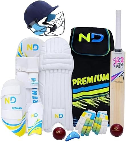 ND Complete Cricket Kit 11pc Set Bat Ball Pad Leg Guard Glove BAT Boys Youths Mens