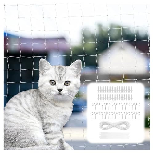 Katzennetz für Balkon 3x8M – Transparentes Katzenschutznetz Balkon, Robust Verdicktes Balkonnetz Haustiernetz für Katzen zur Sicherung von Terrassen, Fenstern, Zäunen und Türen (Weiß)