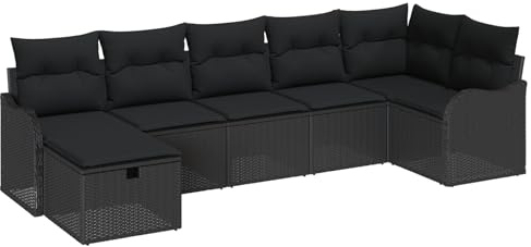 vidaXL Set di Divani da Giardino a 7 Pezzi con Cuscini Nero Polirattan | Sedute Confortevoli da Esterno Resistenti all'Acqua con Piedini Regolabili Modulari per Balcone. Divano Mobili da Patio Cubo
