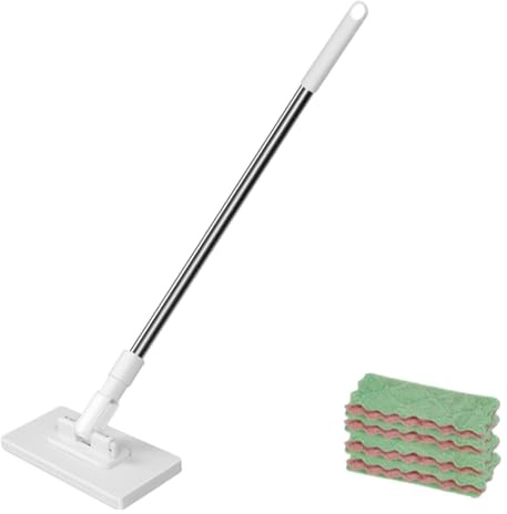 WPKD BLUEIY Mocio con Sistema di Bloccaggio a Pressione,Mocio Lavapavimenti con Clip,con 4 Ricambio Panno,Cambio con un Solo Pulsante,per Pulire i Pavimenti,Armadi(100x16x8,5cm)