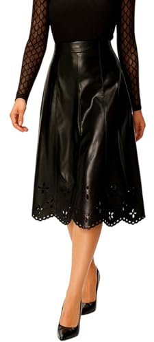 CUPSHE Jupe midi pour femme en similicuir taille haute avec ourlet découpé au laser
