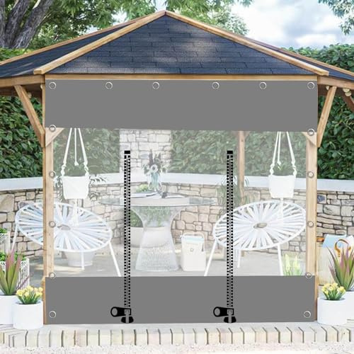 Transparente wasserdichte Pavillon-Seitenteile mit Reißverschluss, für den Außenbereich, transparente Planenvorhänge mit Ösen, anpassbare wetterfeste Trennwand, 2,5 m x 2,5 m