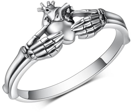 Bagues Claddagh avec tête de mort pour femmes en argent sterling 925, petites bagues gothiques pour Halloween, bijoux pour Halloween, cadeaux pour femmes (8)