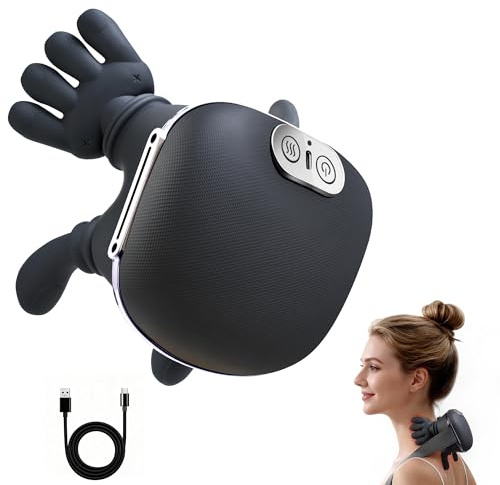 Mano Masajeador Shiatsu Cuello y Cervicales - yorraka 3 Modos y 2 Niveles de Calor Neck Massager - Masaje Cuello con Calor - Masaje Cervicales Inalambrico - Para Casa, Oficina, Viajes (Negro) (Negro)