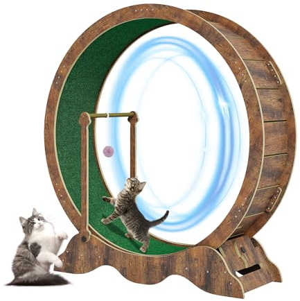 Cat Wheel 114cm / 45 Large Cat Exercise Wheel with Lock, Playing Ball & Detachable Carpet for Running/Walking/Training, Indoor Treadmill for Weight Loss and Health - Brown