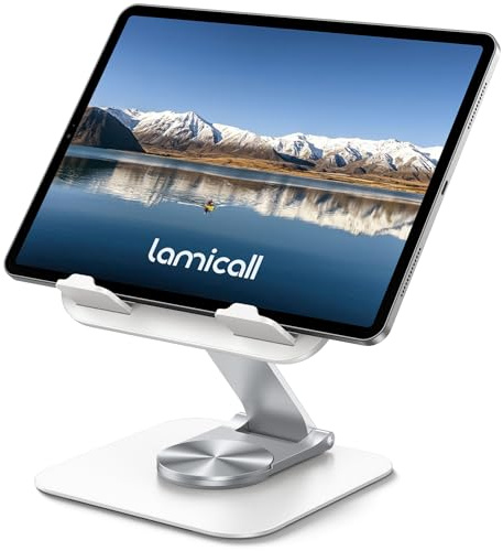 Lamicall Supporto per Tablet, Porta Tablet da Tavolo - [Base Metallo Girevole 360°] Supporto per iPad Regolabile, Porta Pieghevole per iPad Pro, Air, Mini, Samsung, iPhone, Altri Dispositivi 4,7-13