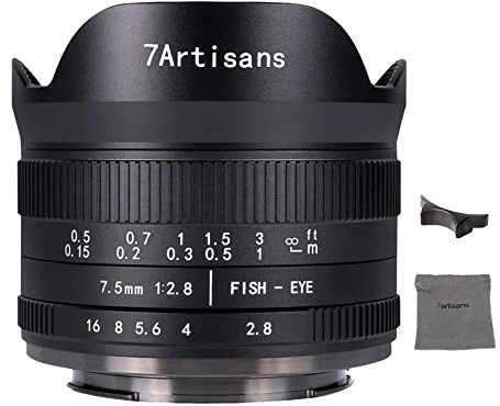 7artisans 7.5mm f2.8 II Manual Fisheye Lens for Panasonic Olympus Micro Four Thirds MFT M4/3 Cameras with Protective Lens Cap - Black