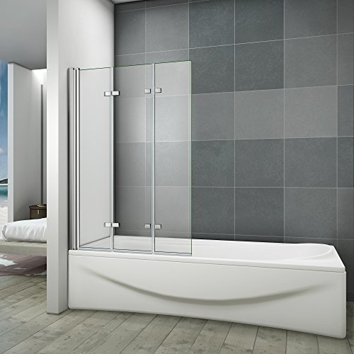 Pare-baignoire 130x140cm en verre anticalcaire paroi de douche 3 volets pivotant à 180°