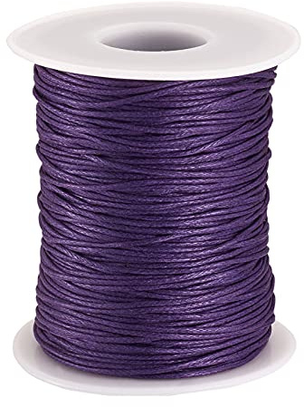 PandaHall, Cordoncino in cotone cerato, 100 m/ rotolo di corda di cotone intrecciato da 1 mm per la creazione di gioielli fai da te (viola medio)