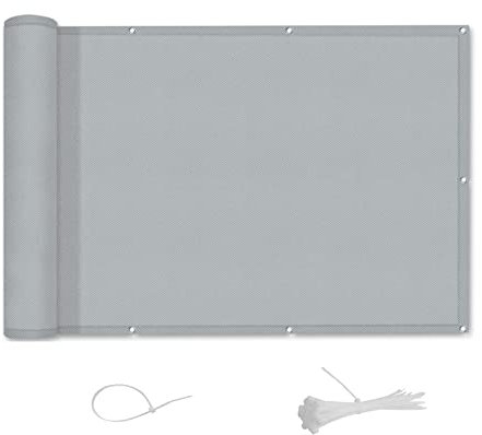 AXT SHADE Balkon Sichtschutz Wetterfest 100x300cm Balkonverkleidung Balkonabdeckung Balkonbespannung Blickdichte Windschutz und UV-Schutz mit Kabelbinder für Balkongeländer-Hellgrau