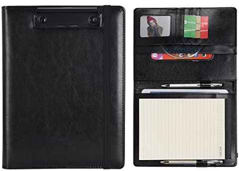 Wonderpool Portapapeles de Cuero PU Para Bloc de Notas Soportes Para Formularios Planificador de Entrevistas Reuniones Escritura Carpeta de Documentos Soporte Documentos Para Oficina (Negro, A5)