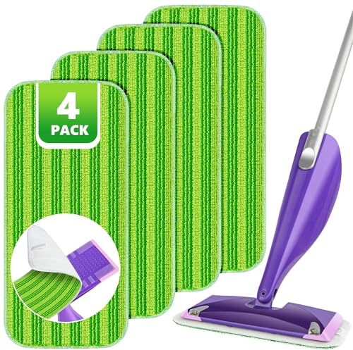 Reusable Mop Pads Compatible with Swiffer Wet Jet, Wet Jet Pads Refills for Swiffer Mop, Microfiber Replacement Pads for Hardwood Floor Cleaning, Dry Wet Mopping Cloths for 12 Wet Jet Refill, 4 Pack