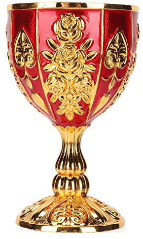 Calice En Or De 4 Pouces, Gobelet Vintage, Tasse De Liqueur De Vin De Tasse De Calice Royal En Alliage De Zinc à Motif De Fleurs Rétro En Relief élégant(Rouge doré)
