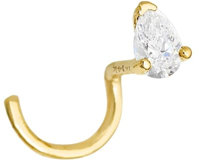 Jewelry Avalanche 14K Yellow Gold Nose Screw Stud 3x2mm Pear Shape Moissanite 22G Screw-end Nose Ring Stud V-prong set Teardrop Gemstone Unisex Stud NSYG3020PRSH