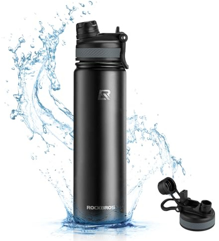 ROCKBROS Insulated Water Bottle with Straw, Stainless Steel Sports Water Cup Flask Leak Proof with Handle Keep Warm and Cold for Hiking, Cycling, Bike Travel, School Sports, Gym