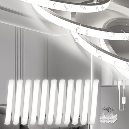SUCIKORIO Neon Led Strip 10m, Silikon Wasserdicht Feuerfest IP65 Neon LED Streifen Weiß 6000K 10mm Led Lichterkette Außen 230V Flexibler DIY Lichtband mit Netzteil für Innen Aussenbereich Deko
