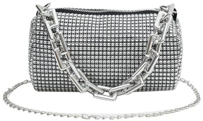 Damen Strass Clutch Geldbörsen, Glitzer Abendtasche Umhängetasche, Clutch Glitzer Handtasche, Umhängetasche mit Kette, Braut Zubehö, für Hochzeit Abschlussball Party Freizeit Date, sliber