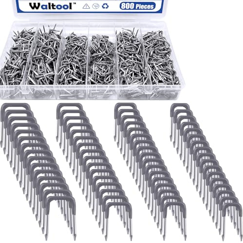 Waltool 800Pcs 4 Size Carbon Steel Insulated U Staple Nail Assortment Set with Storage Case, 0.56, 0.44” 0.41, 0.36 Cable Staple Cord Fastener for Wood Fixing Wires Cable