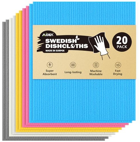 AIDEA Swedish Dishcloths for Kitchen-20PK, Absorbent Sponge Dish Cloth, Dishcloths for Washing Dishes, Reusable Paper Towels Dish Cloths, Swedish Towels for Home, Kitchen, Glass, 7 x 6