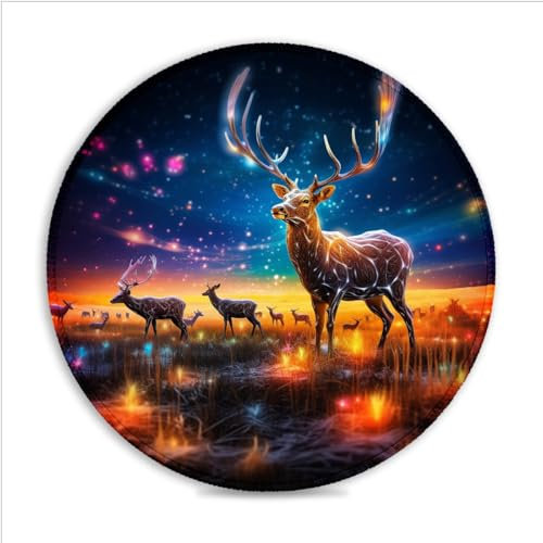 Gaming Mouse Mat Colourful Art Deer Portable 25x25cm Heat-Resistant Anti-Slip Rubber Base 360° Smooth Tracking for Esports, Compact for Travel Gaming Setup