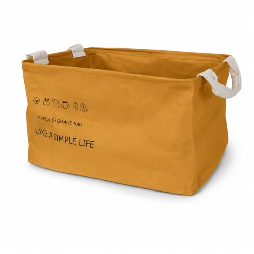 LIN HOME Cesta de Kraft Impermeable Plegable para Almacenamiento 30x22x18cm con Asa - Caja Tela Multiuso para Armarios, Baño, Juguetes, Coladas