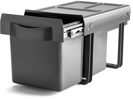 VERDU - Cubo de Basura Cocina 2x16L Antracita con Sistema de Extracción Total, Fácil Instalación para Modulos de 400mm mínimo, Apertura suave- Cubo Basura Extraible Bajo Fregadero