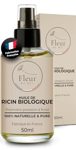 Huile de Ricin Bio 100% Pure et Naturelle - Pressée à Froid - Croissance Cheveux, Cils, Barbe, Ongles, Peau - Vegan - Cosmos Organic - Fabriquée en France – Flacon 50 ml