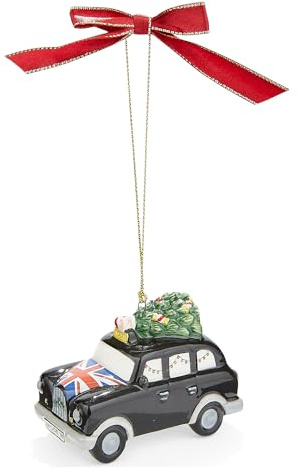 Spode Christmas Tree Brit Taxi Ornament - Dolomite Holiday Hanging Bauble for Seasonal Displays